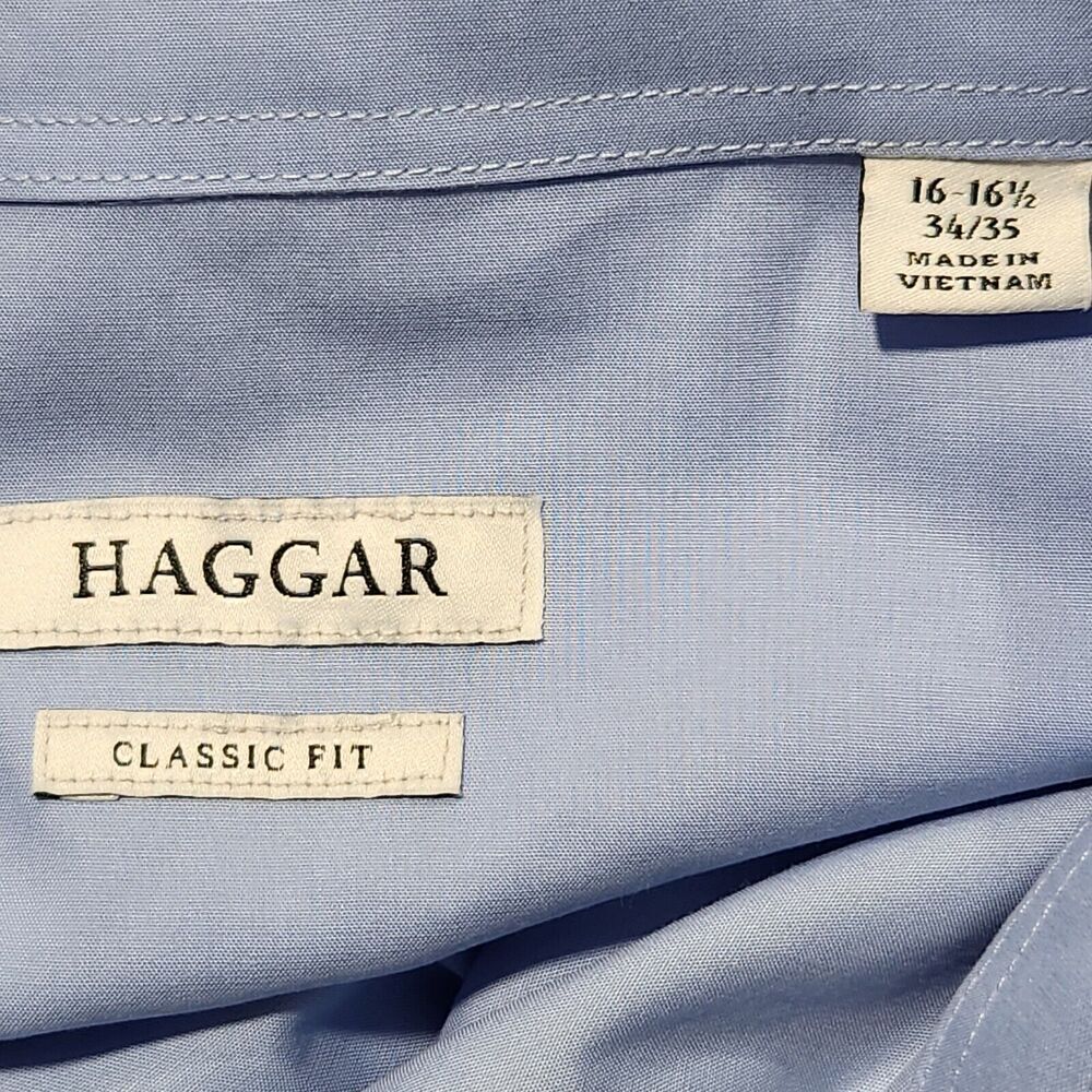 Haggar Classic Fit Shirt Size 16-16.5 Blue Long sleeve - Picture 4 of 11